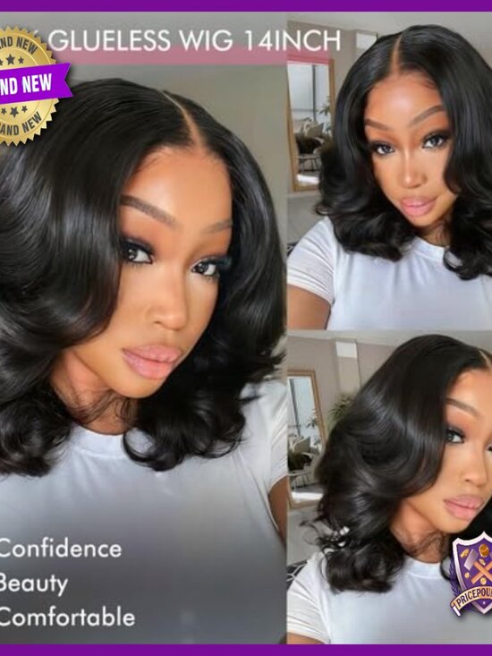 250 Density Human Hair Bob Wig with Curtain Bangs 14 Inch Glueless main image 6